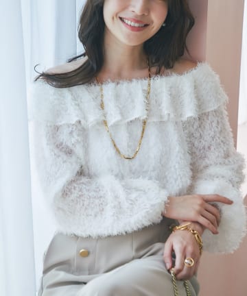 OUTLET(アウトレット) 【La boutique BonBon】フェザージャガードフリルカラーブラウス