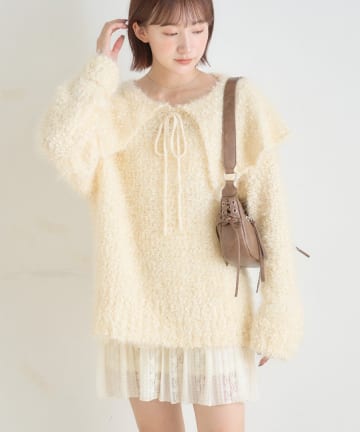 OUTLET(アウトレット) 【mystic】[mline]襟付きスノーシャギーニット