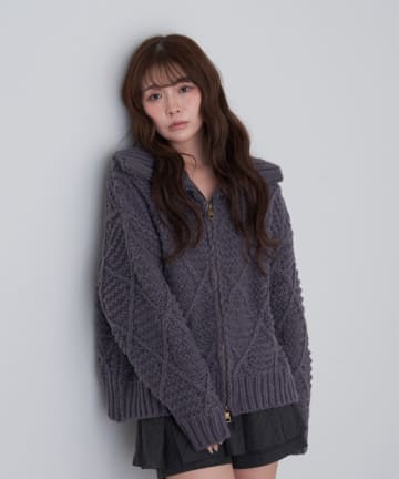 OUTLET(アウトレット) 【RAY CASSIN】柄編みニットブルゾン