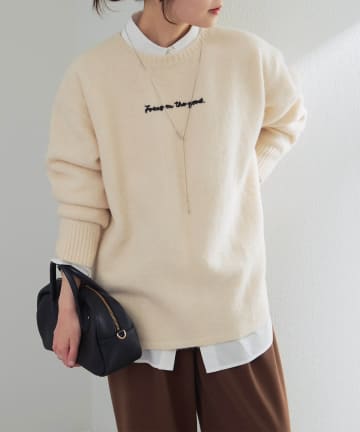 PUAL CE CIN(ピュアルセシン) ロゴ刺繍ニットプルオーバー