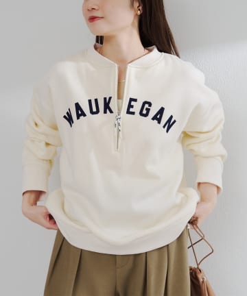 PUAL CE CIN(ピュアルセシン) フロッキープリントハーフジップ裏起毛スウェット