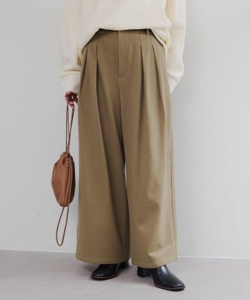 PUAL CE CIN(ピュアルセシン) ストレッチ起毛タックスラックスパンツ