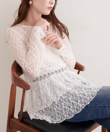 natural couture(ナチュラルクチュール) 総レースティアードTOPS