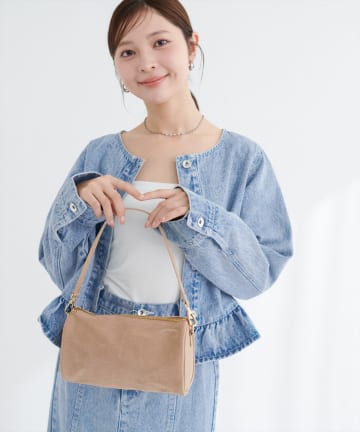 natural couture(ナチュラルクチュール) ノーカラーペプラムデニムジャケット