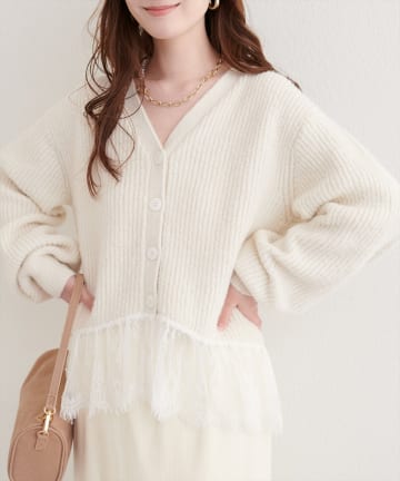 natural couture(ナチュラルクチュール) 裾レースカーディガン