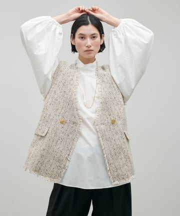 LARUTA(ラルータ) セレモニー対応可／ラメ糸フリンジツイードベスト