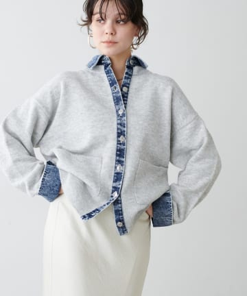 LARUTA(ラルータ) ニット×デニムコンビネーションカーディガン