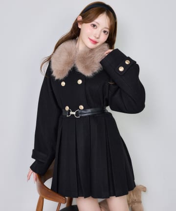 one after another NICE CLAUP(ワンアフターアナザー ナイスクラップ) ウエストベルト付きファー衿ミドルコート