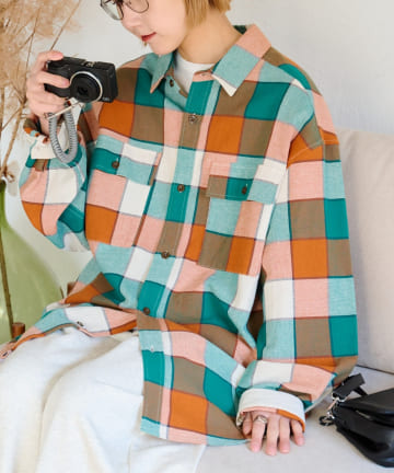 CIAOPANIC TYPY(チャオパニックティピー) ≪26SS展示会アイテム≫【乾きやすい◎】ユニセックス/パナマ織り/袖配色/チェックシャツジャケット