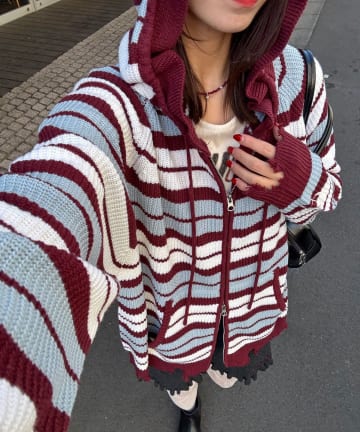 CIAOPANIC(チャオパニック) アソートボーダーダブルジップニットパーカー