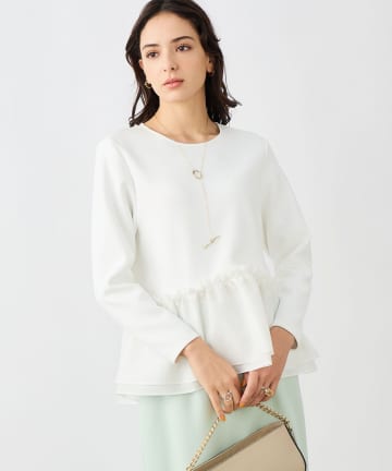 NOLLEY'S(ノーリーズ) 《セットアップ対応》ウォッシャブルダンボール×オーガンジーペプラムプルオーバー