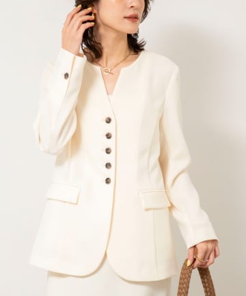 NOLLEY'S(ノーリーズ) 《セットアップ対応》ウォッシャブルバックサテンノーカラージャケット