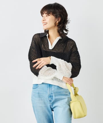 NOLLEY'S(ノーリーズ) 《手洗い可能》テープメッシュ編ポロプルオーバー