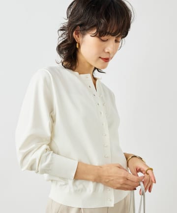 NOLLEY'S(ノーリーズ) 《手洗い可能》コットンテックスクルーネックカーディガン