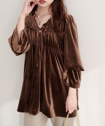 NICE CLAUP / OLIVE des OLIVE OUTLET(ナイスクラップ  / オリーブ デ オリーブ アウトレット) 【natural couture】【canami】2WAYリボンベロアブラウス