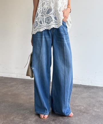 DOUDOU(ドゥドゥ) ダメージワイドデニム