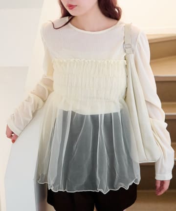 Kastane(カスタネ) 【1.1(木)12:00発売/WEB先行/ドット&ストライプ】	バリエーションチュールドッキングプルオーバー