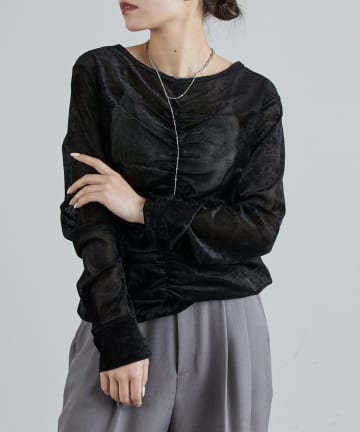 Lui's(ルイス) フロントシャーリングベロアプルオーバー