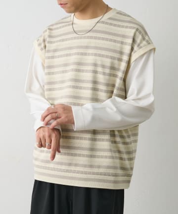 COLONY 2139(コロニー トゥーワンスリーナイン) ジャガードボーダードッキング長袖TEE