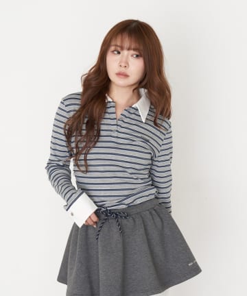 RAY CASSIN(レイカズン) マルチボーダー胸刺繍コンパクトポロ