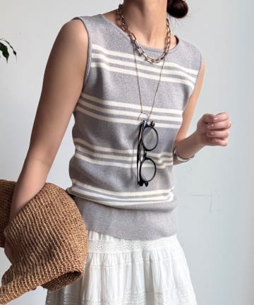 DOUDOU(ドゥドゥ) 【WEB限定】ボーダーニットタンク