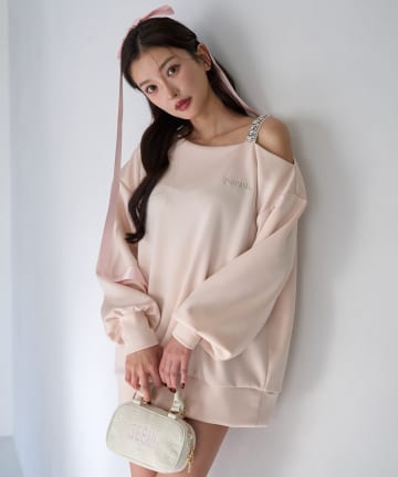 Seemi.by NICE CLAUP(シーミーバイナイスクラップ) 【Seemi】肩ビジューワンショルトップス