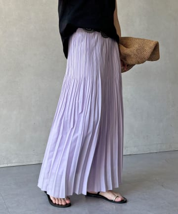 DOUDOU(ドゥドゥ) 【WEB限定】リネンライクシアースラブプリーツスカート