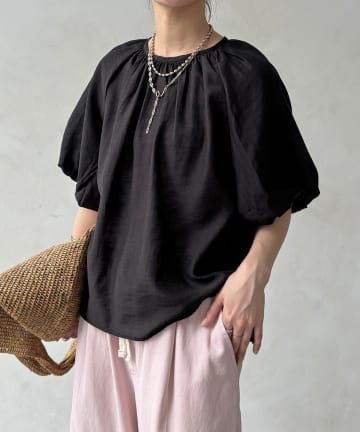 DOUDOU(ドゥドゥ) 【WEB限定】シアースラブ袖バルーンブラウス