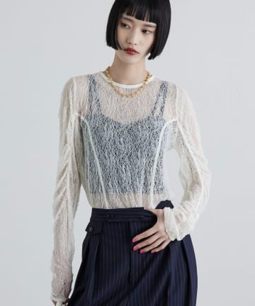 Lui's(ルイス) レース袖ギャザートップス