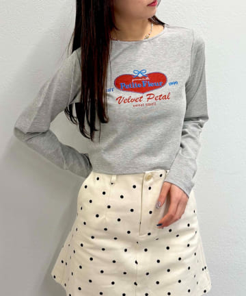 w closet(ダブルクローゼット) ハートリボン刺繍Tシャツ