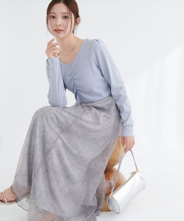 natural couture(ナチュラルクチュール) 花柄チュールワンピース