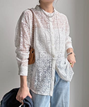 DOUDOU(ドゥドゥ) 【WEB限定】パネルレースバンドカラーシャツ