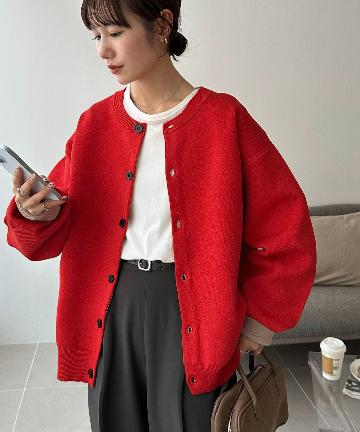 DISCOAT(ディスコート) 【ユニセックス】スウェットライク配色クルーカーディガン