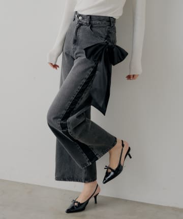 Chico(チコ) 【SALON by Chico】取り外しリボンサイドラインストレートルーズデニム