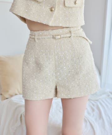 one after another NICE CLAUP(ワンアフターアナザー ナイスクラップ) 【セットアップ可能】ベスト付ツイードショートパンツ
