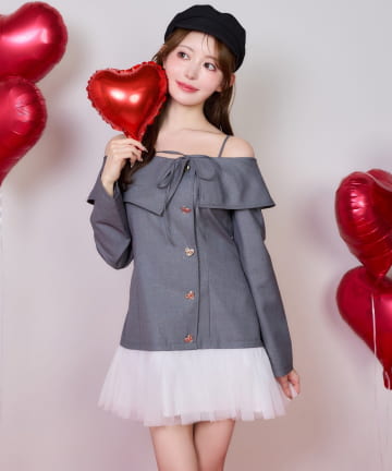 one after another NICE CLAUP(ワンアフターアナザー ナイスクラップ) 【Heart collection】ハートボタン切替ミニワンピース