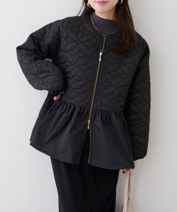 natural couture(ナチュラルクチュール) フラワーキルティングペプラムジャケット