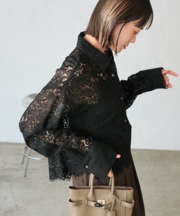 RIVE DROITE(リヴドロワ) 【女性らしい抜け感】レースクロップドシャツ