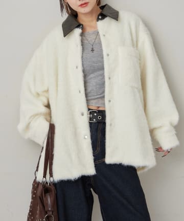 OUTLET(アウトレット) 【WHO'S WHO gallery】襟切り替えシャギーシャツジャケット