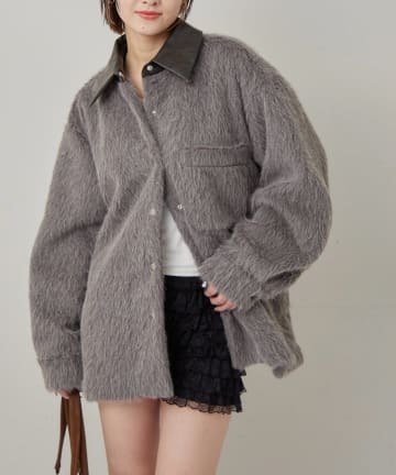 OUTLET(アウトレット) 【WHO'S WHO gallery】襟切り替えシャギーシャツジャケット