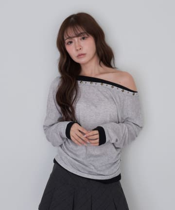 OUTLET(アウトレット) 【RAY CASSIN】スタッズ付レイヤードロングTシャツ