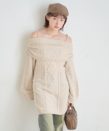 OUTLET(アウトレット) 【mystic】[mline]オフショル ケーブルニットワンピース