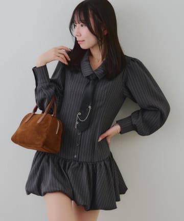 Remind me and forever(リマインドミーアンドフォーエバー) ネクタイ付裾バルーンミニワンピース