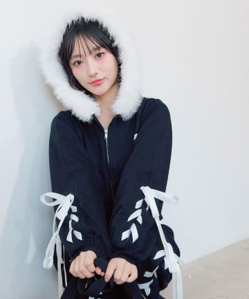 OLIVE des OLIVE(オリーブ デ オリーブ) レースアップジップパーカー