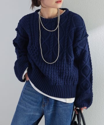 PUAL CE CIN(ピュアルセシン) ミックスケーブルニットプルオーバー