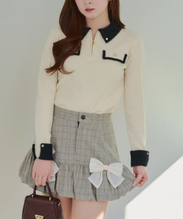 Remind me and forever(リマインドミーアンドフォーエバー) 配色フェザーハーフジップニット