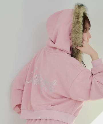 NICE CLAUP / OLIVE des OLIVE OUTLET(ナイスクラップ  / オリーブ デ オリーブ アウトレット) 【RMAF】ラインストーンロゴファー取外しパーカー