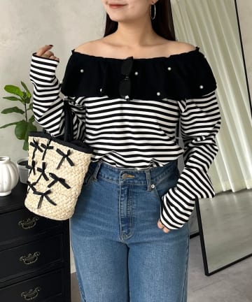 prose verse(プロズヴェール) オフショル2wayえりパールロンT