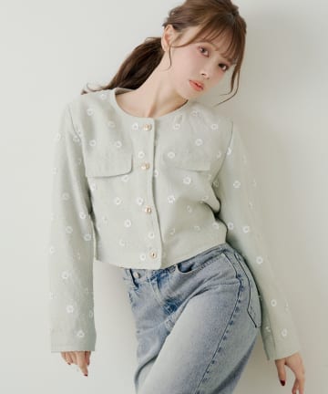 Chico(チコ) 【SALON by Chico】フラワービジューツイードクルージャケット