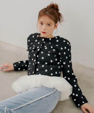 Chico(チコ) 【SALON by Chico】フラワービジューツイードクルージャケット